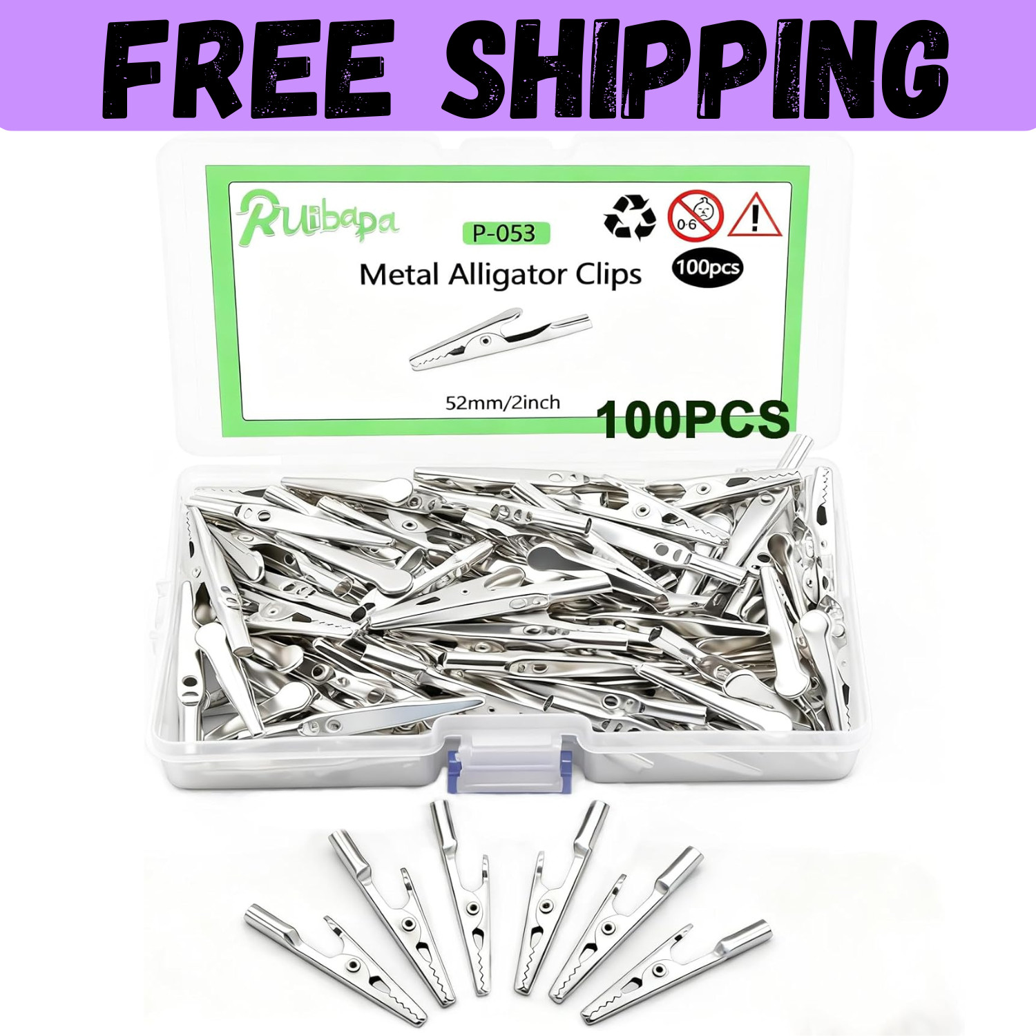 100 Pcs Metal Alligator Clips 52 Mm for Household Soldering and Electrical Test