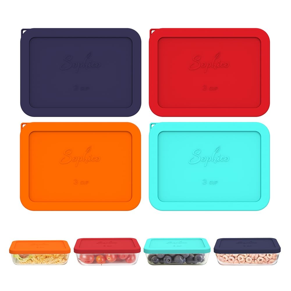 Sophico 3 Cup Rectangle Silicone Storage Cover Lids Replacement for Pyrex MIX