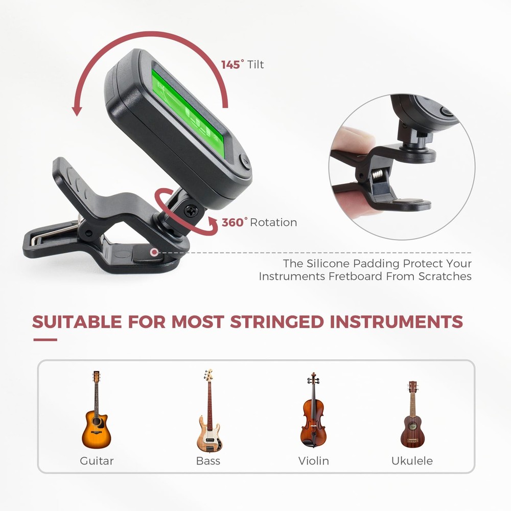 Guitar Accessories Kit - Capo, Tuner, Wall Mount Hanger, Picks, String Cleane...