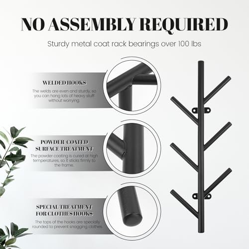 2 Pack Vertical Coat Rack Wall Mount,Metal Vertical Hat Rack for Wall(16