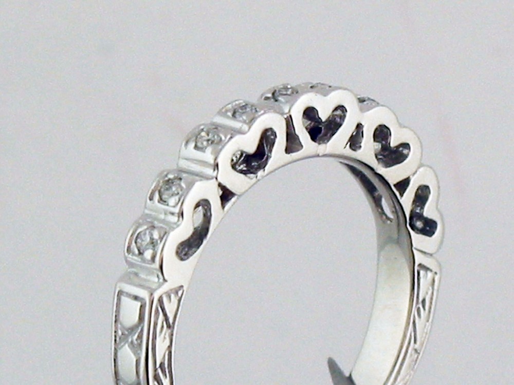 Diamond Wedding Band Heart Shape 14K Solid White Gold