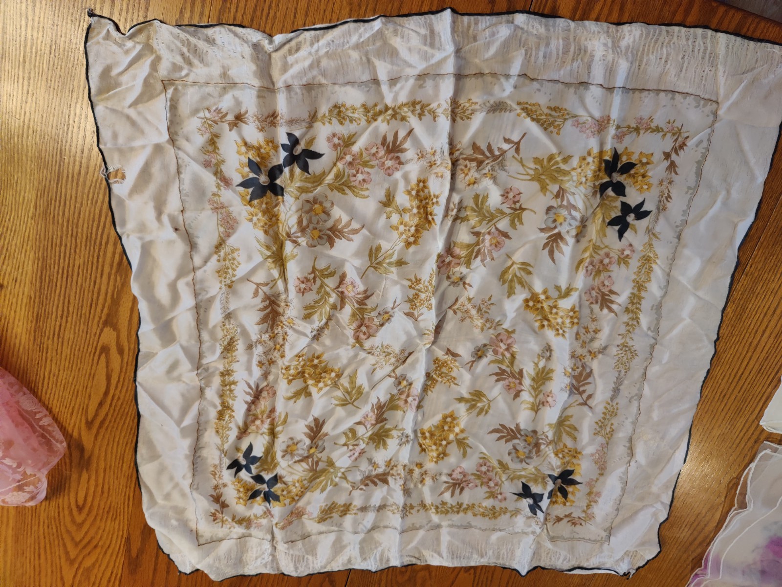 Vintage Lot Of 6 Floral Square Oblong Scarves Rayon, Acetate, Nylon Estate