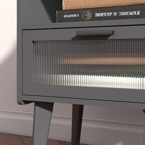 Nightstand with Charging Station, Bedside Tables Grey End Table Side Table
