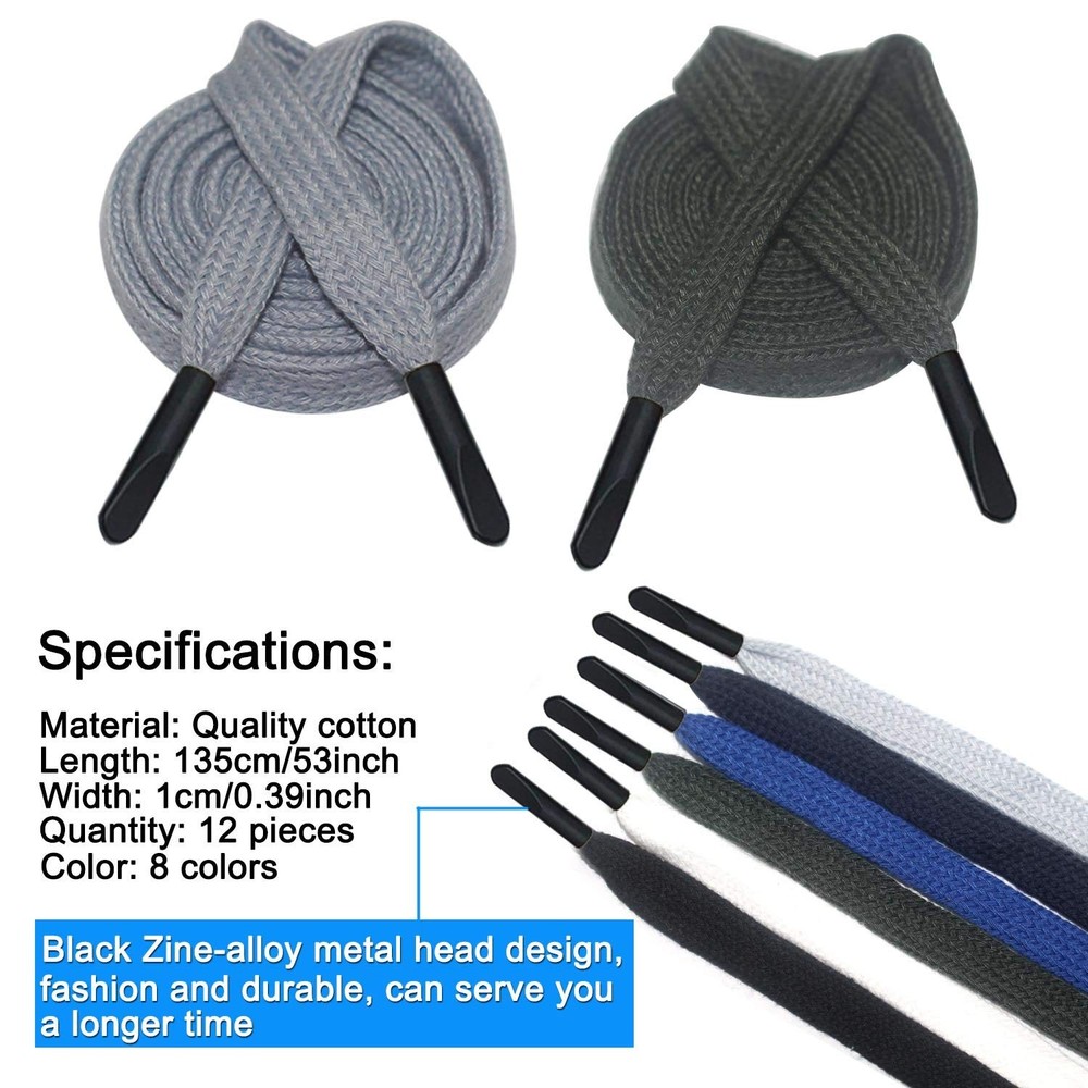 12 Pieces Drawstring Cords Flat Drawstrings with Easy Threaders for Sweatpant...