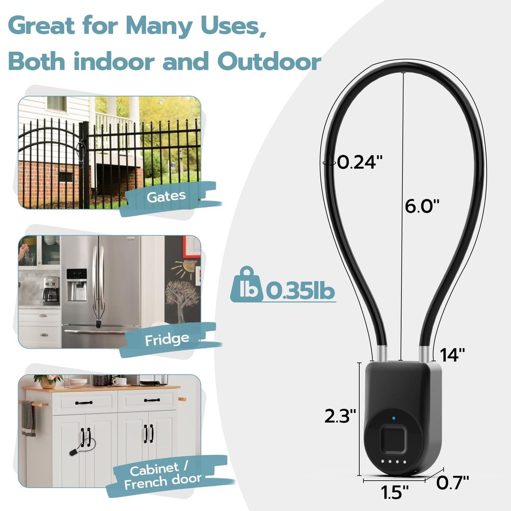 Fingerprint Cable Lock, Fridge Locks with Fingerprint Bluetooth APP Control, ...