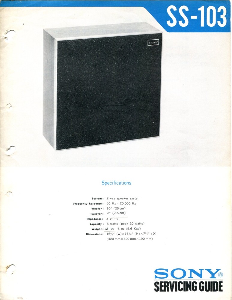 Sony Model SS-103 2- Way Speaker System Service Manual