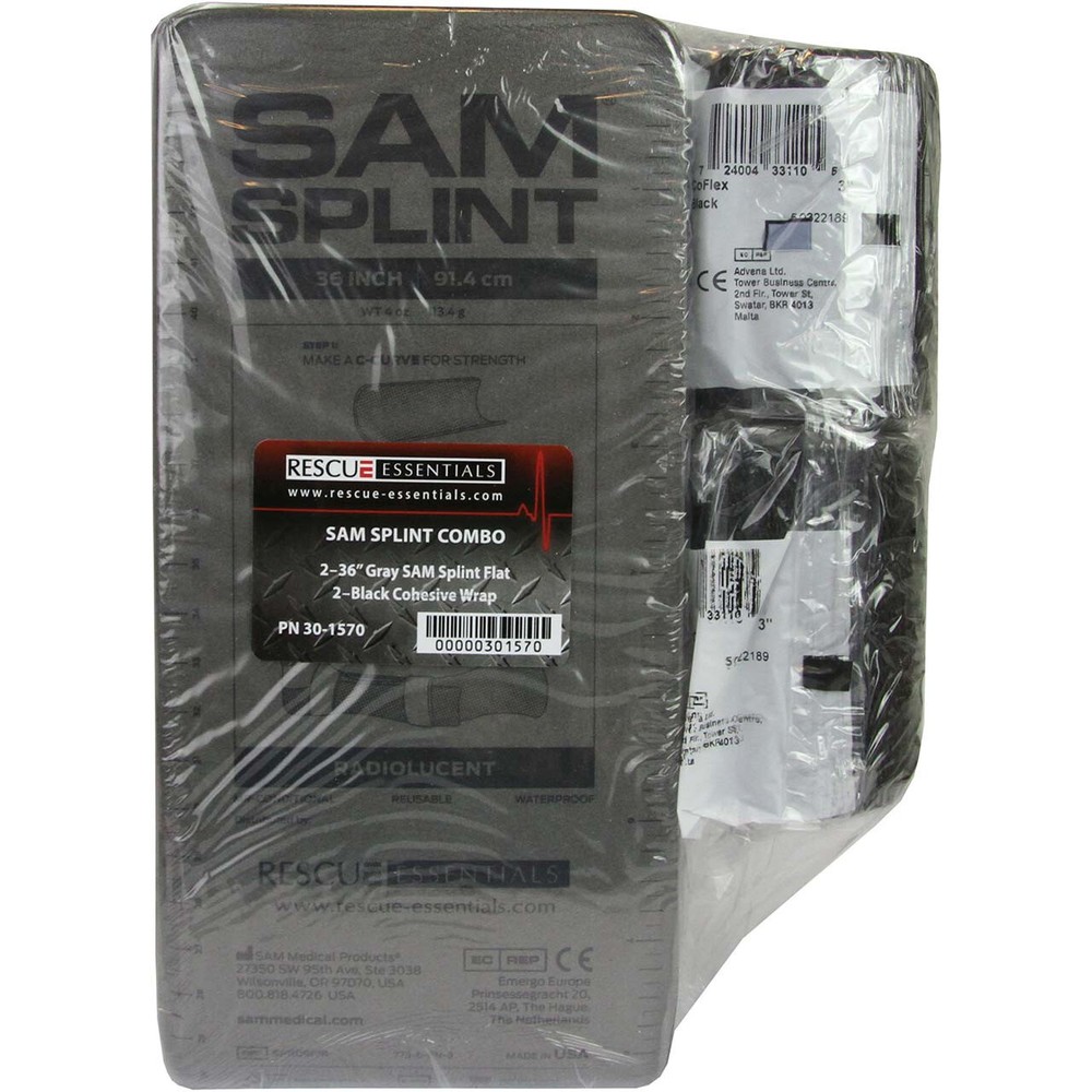 SAM Splint Combo Pack (2 Gray 36" Flat SAM Splints & 2 Black Cohesive Wrap)