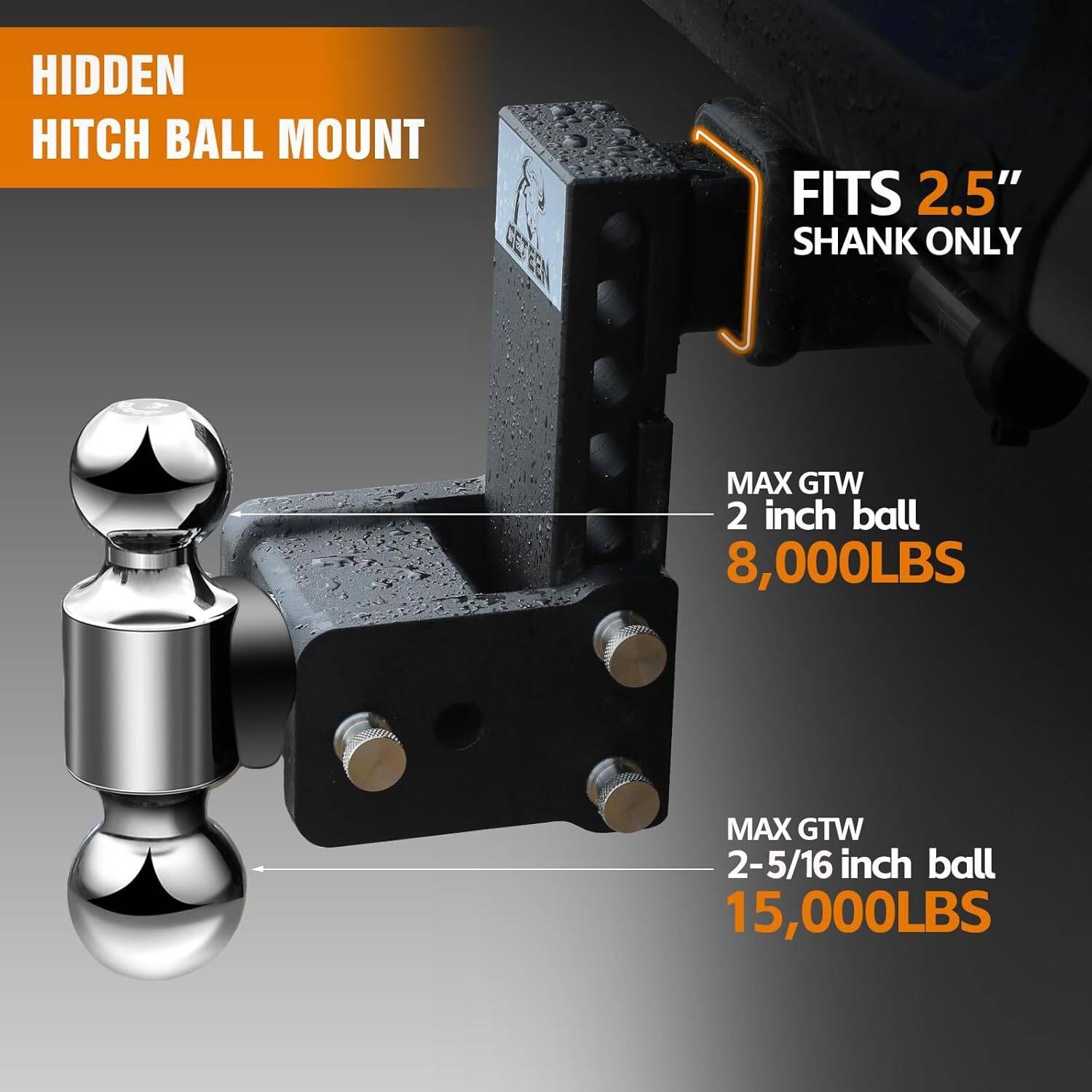 2.5" Receiver Drop Hitch 7" Adjustable Trailer Hitch Tow & Stow 15,000 GTW