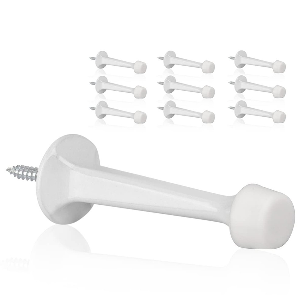10 Pack Solid Rigid Door Stops Heavy Duty Wall Protector Soft Rubber Tip White