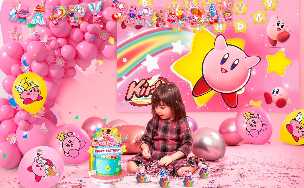 Kirby Star Birthday Party Supplies Pink Kirby Party Decoration Tableware Balloon