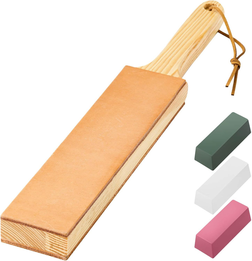 Double Side Leather Strop for Knife Sharpening - 14"X 2" Stropping Block Kit wit