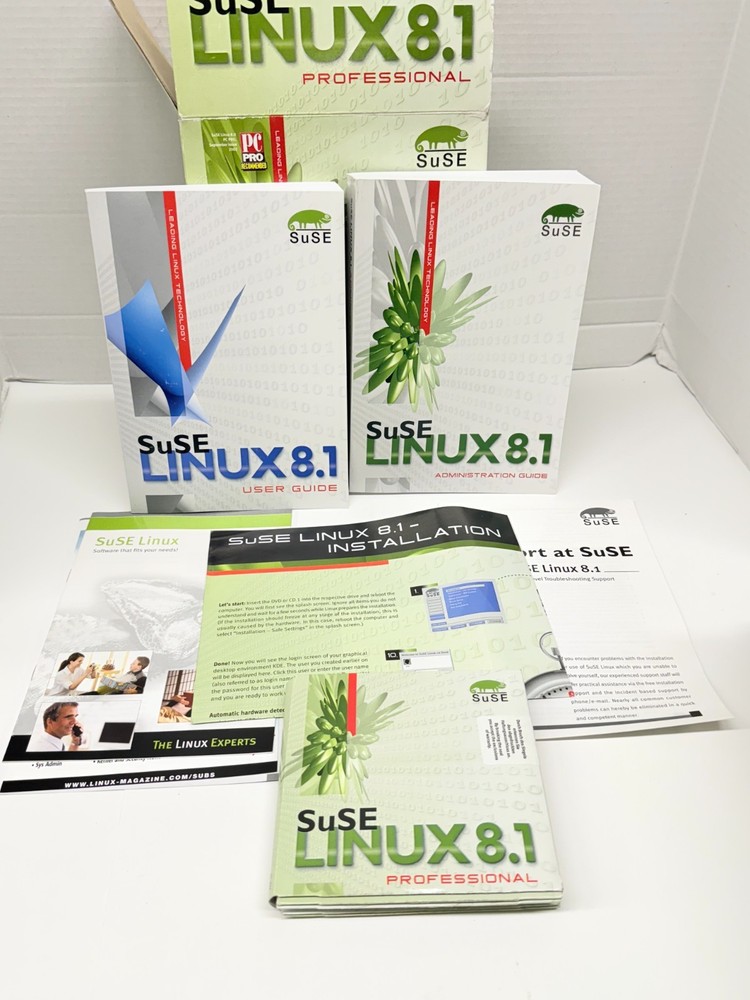 SuSE Linux 8.1 Professional Big Box Set Complete W/ Guides 6 CD set