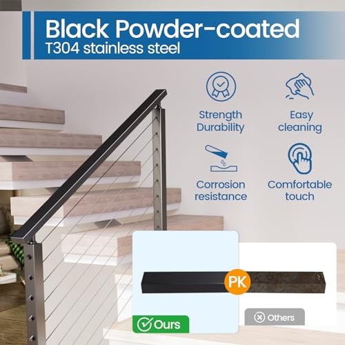 6'6" Black Cable Railing Handrail Rectangular Stainless Steel Handrail for