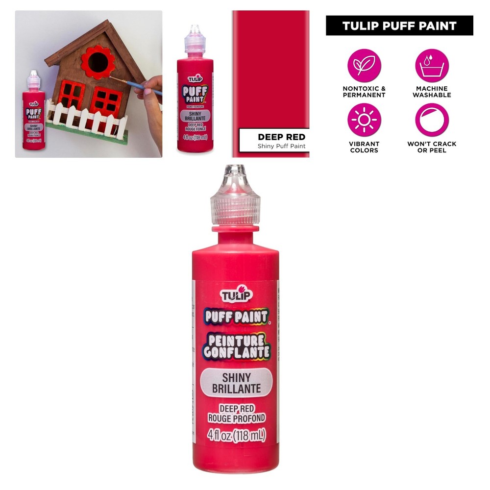 4oz Puff Fabric Paint in Shiny Deep Red - Create Textured 3D Effects with Ease