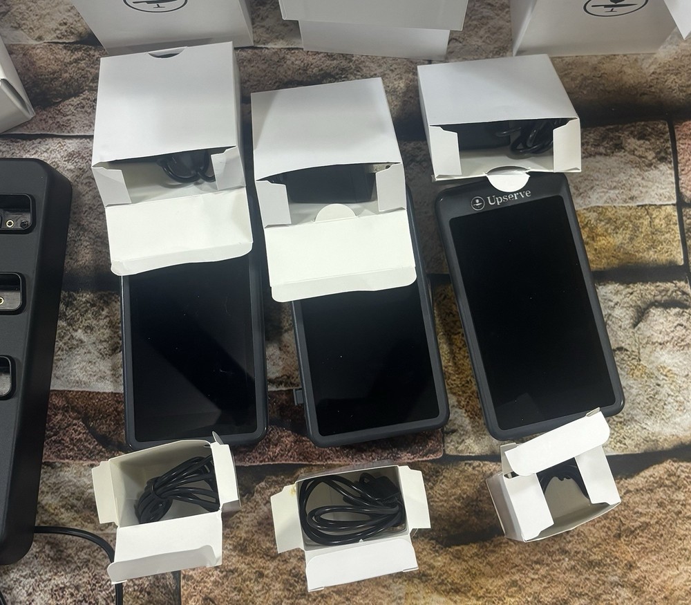 (3) UPSERVE POS-TABLE-KIT HANDHELD ANDROID SLD-024 POS TABLETS & 3 BAY CHARGER|