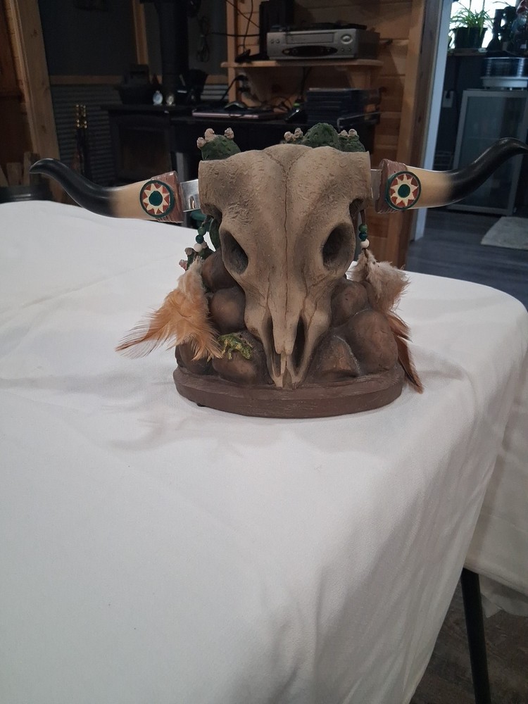 Native American Bull Skull With Knife Horns