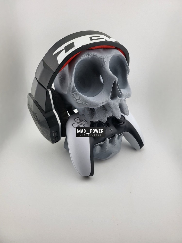 PS5 Controller Stand and headset Holder Unique 3D Printed Skull- Gaming Display
