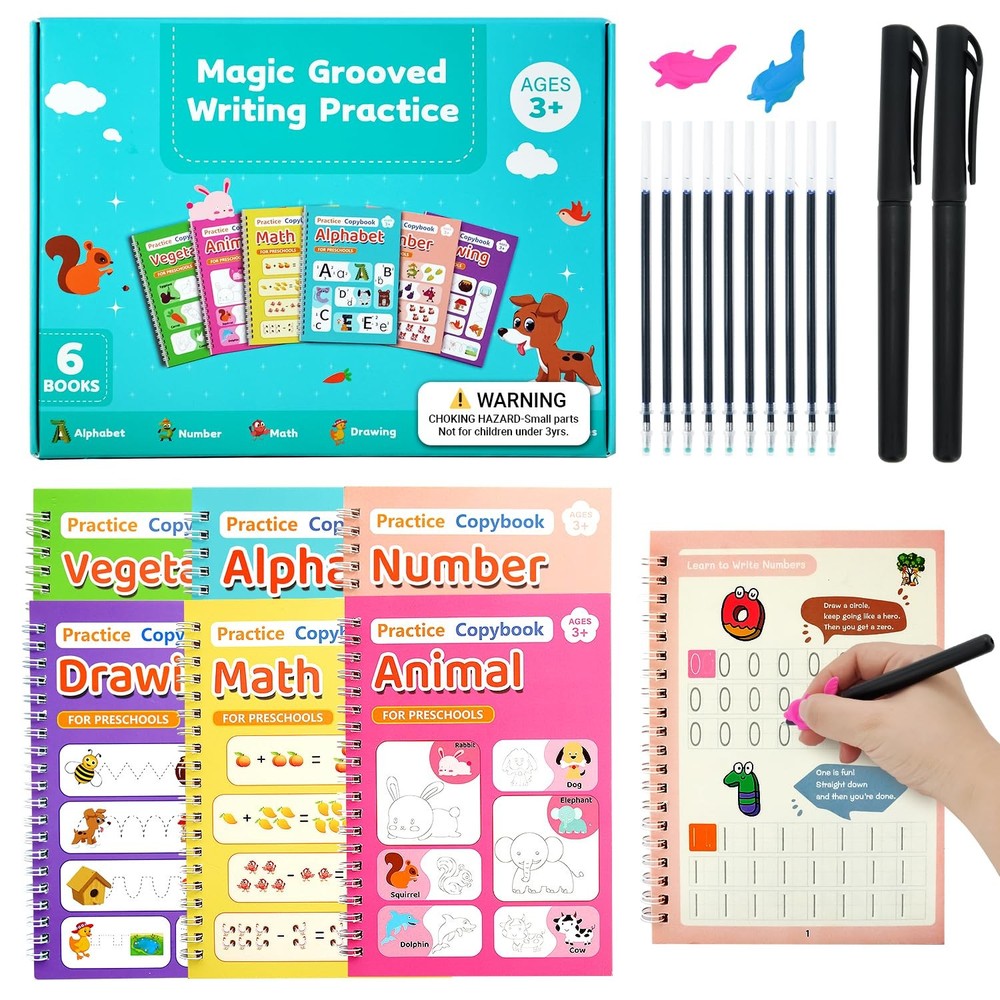 Elover Magic Grooved Writing Practice for 7.4 * 5.1 INCH, Multicolor