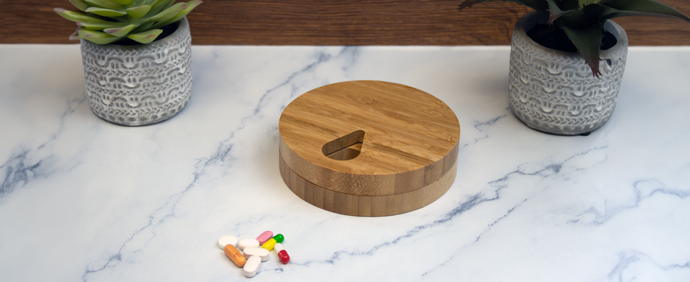 Bamboo Pillbox Organizer for Tablets, Vitamins or Supplements