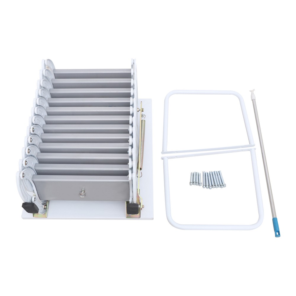 12 Step Wall Mounted Telescoping Loft Ladder Pull Down Folding Attic Stairs
