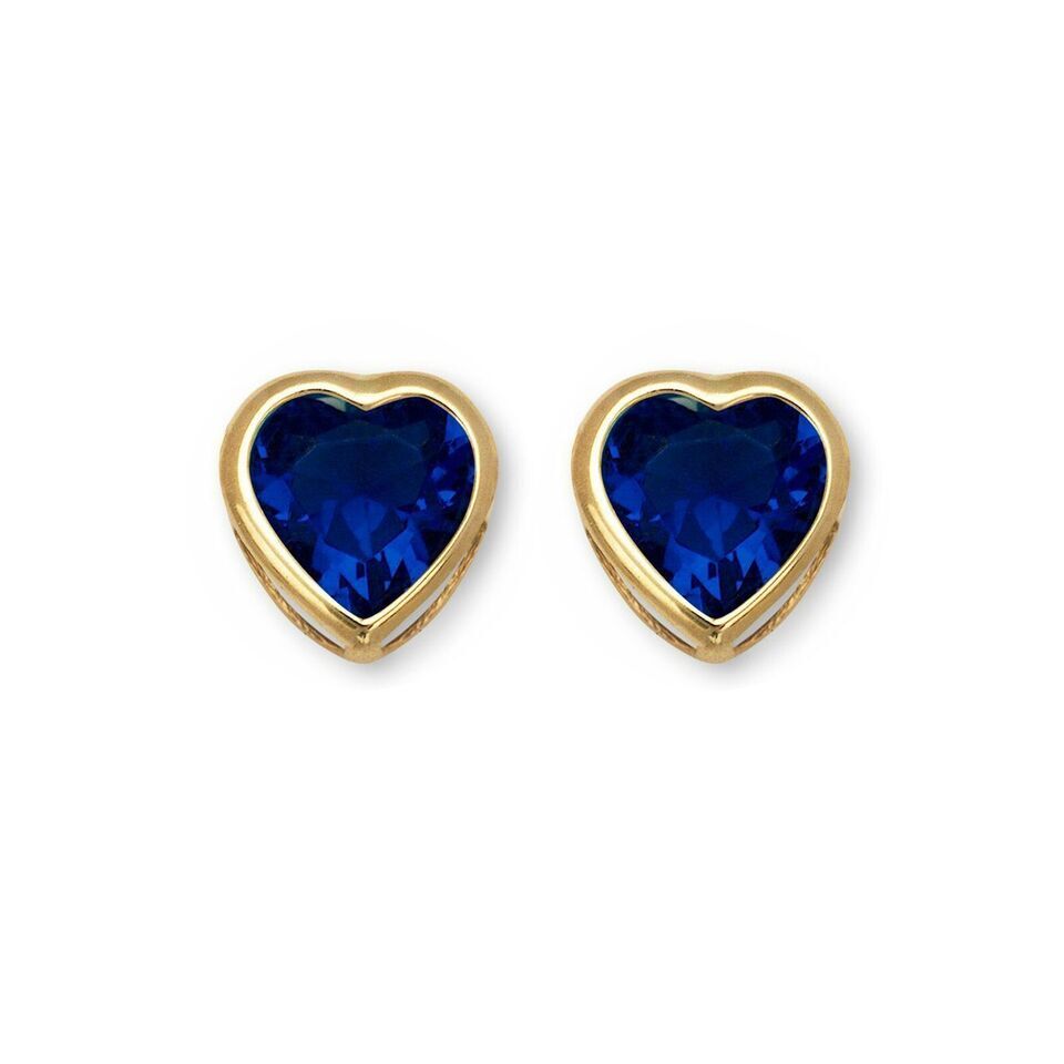 14K Solid Yellow/White Gold Heart Stud Earrings Birthstone