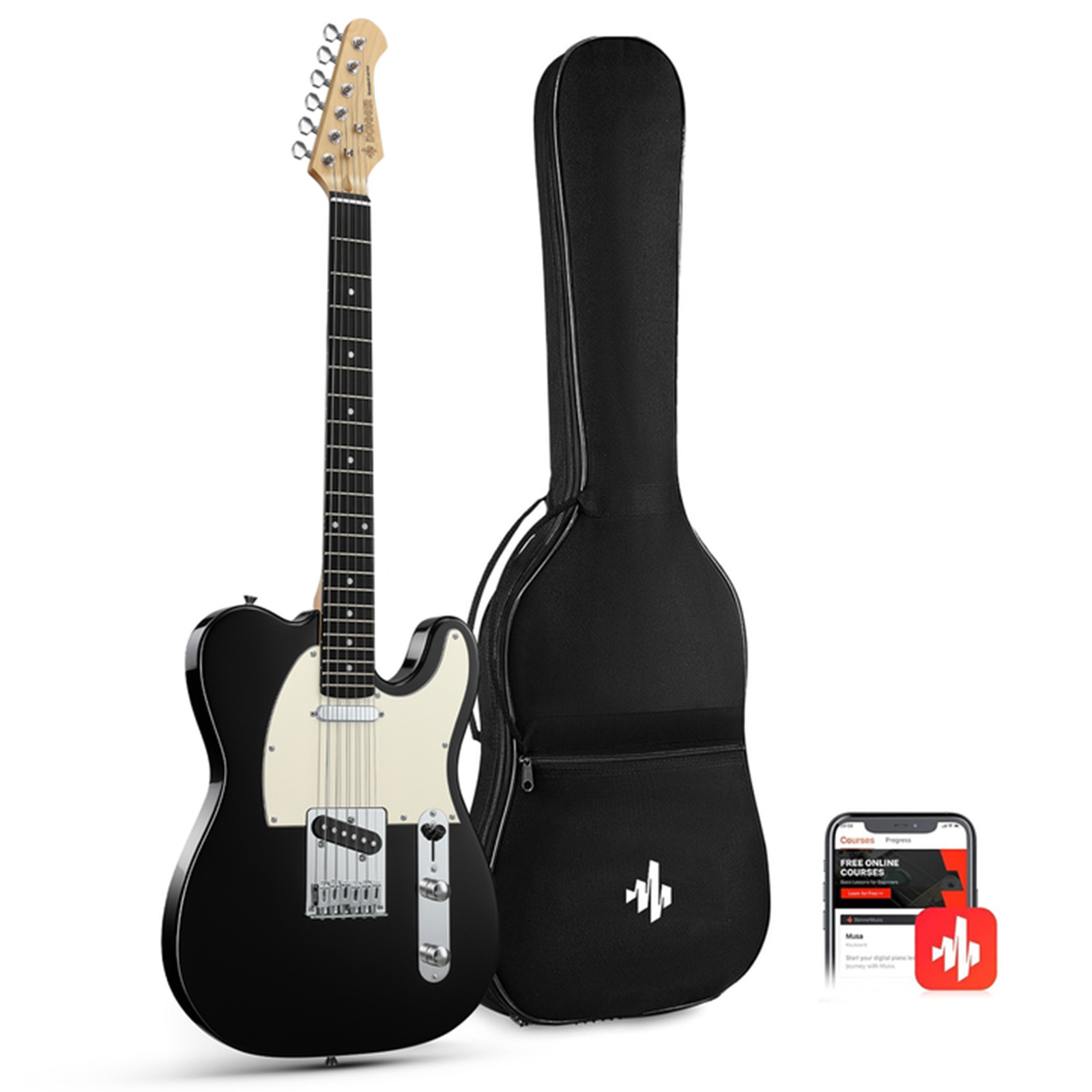Donner DTL-100 39" Tele Electric Guitar With Gig Bag Online Lessons Solid Body