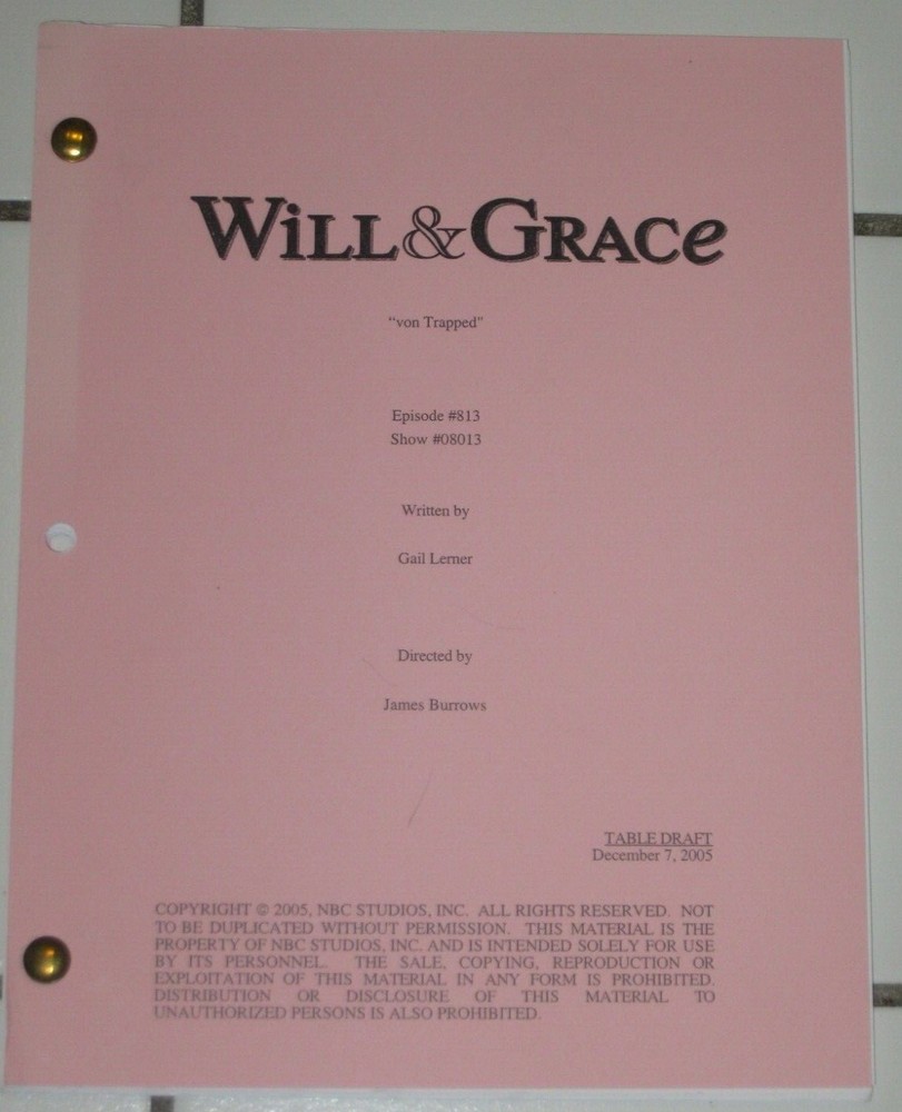 WILL & GRACE ORIGINAL SCRIPT FOR "VON TRAPPED" TABLE DRAFT SEASON 8 2005