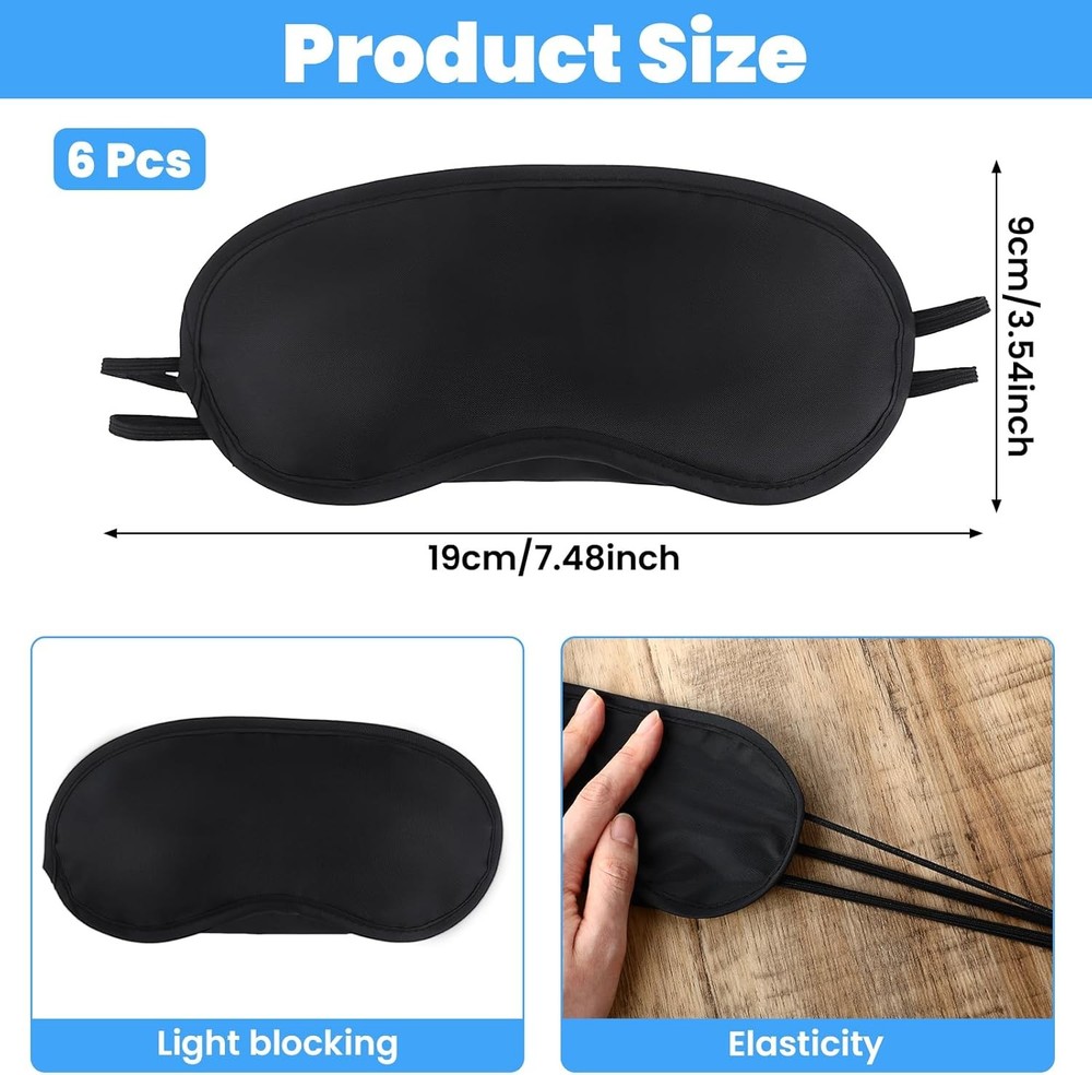 6PCS Sleep Eye Masks Blackout Blindfold Adjustable Straps Bulk