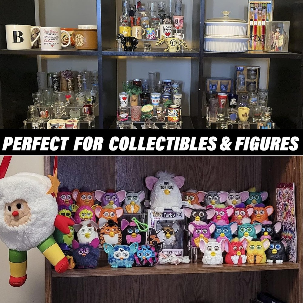 2 Packs Acrylic Display Risers,Clear Display Risers Stand Small Mini Shelf 3