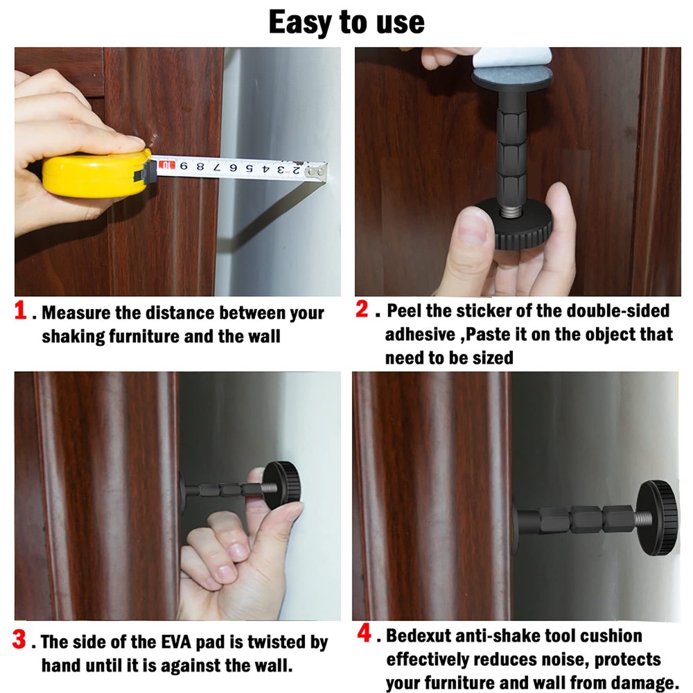 Adjustable Threaded Headboard Stoppers/Bumper 27-114 mm (4 pack), Black