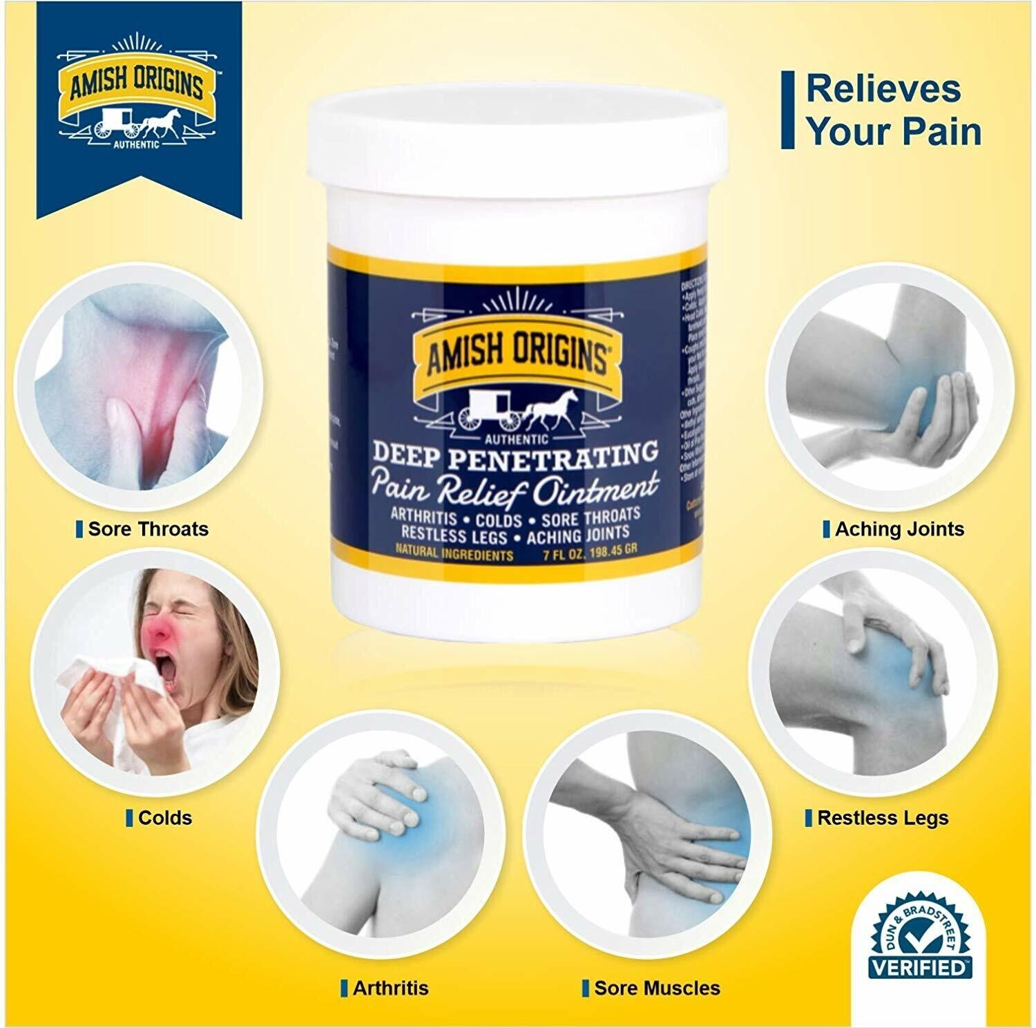 Amish Origins Deep Penetrating Pain Relief Ointment Restless Legs Arthritis 14oz