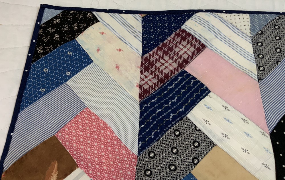 Vintage Patchwork Table Topper Or Doll Crib Quilt, Rectangles, Blue, Multi