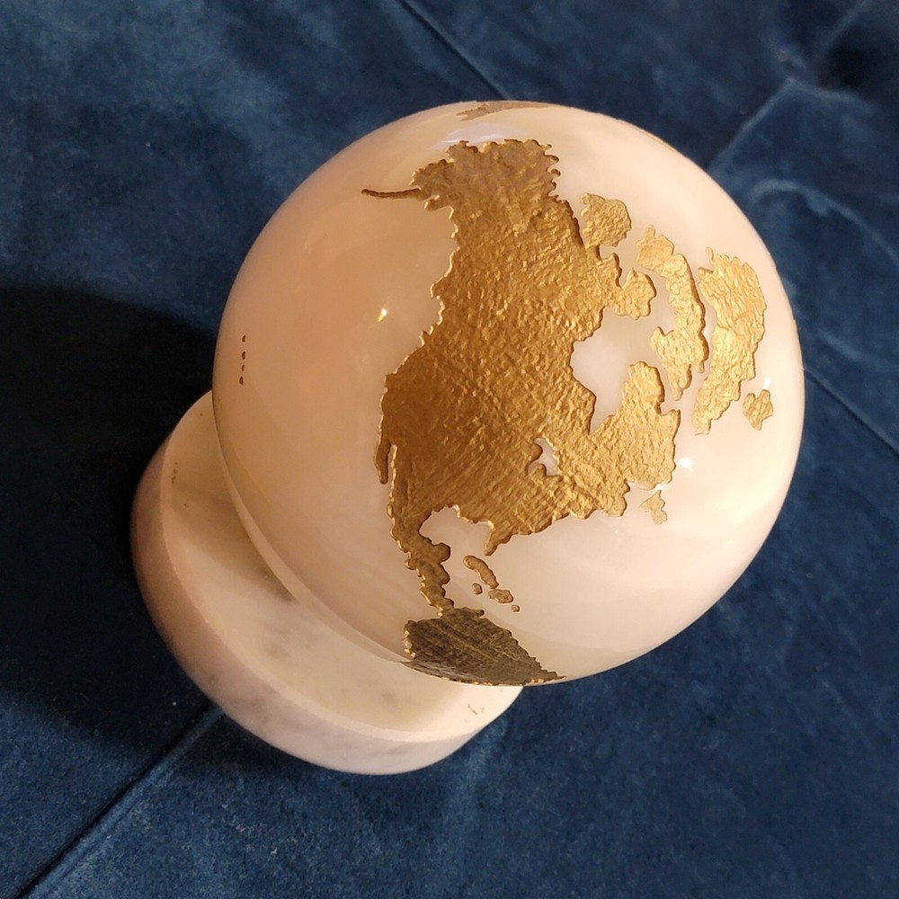 Maitland Smith Marble Stone Globe Solid White Gold With Aftermarket Base