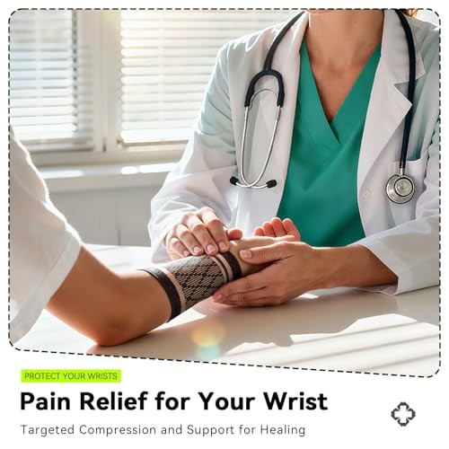 [360° Full Compression] Copper Wrist Compression Sleeve 1 Pair, Medium, Black