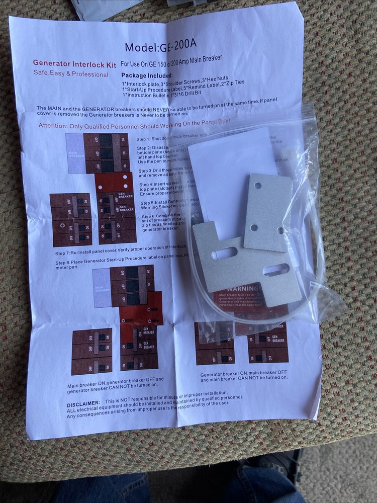 200A Generator Interlock Kit For 200 Amp Panel & Murray 200 Amp Panels