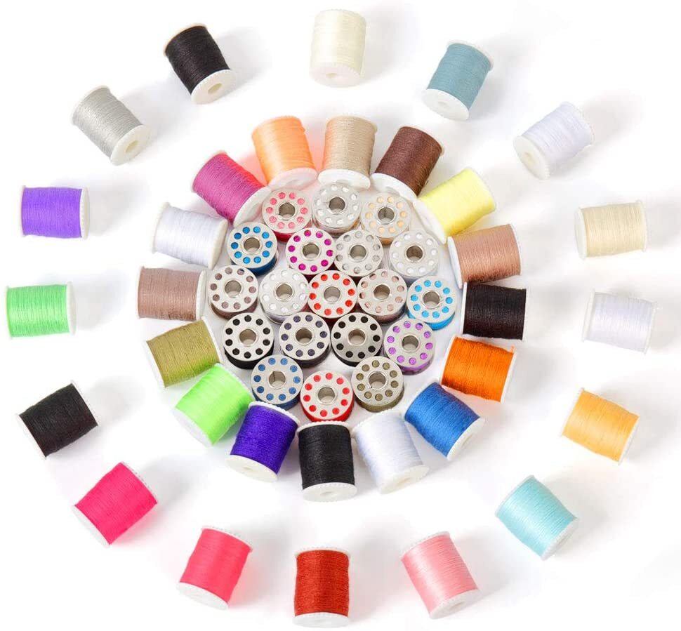 60PCS Mini Sewing Thread Spools and Bobbins Set for Sewing Machine, Hand Sewing