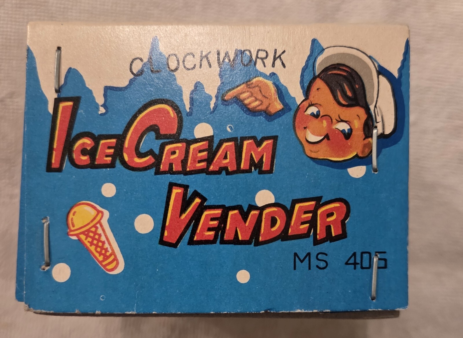 VINTAGE 80s WIND UP TIN LITHO TOY ICE CREAM VENDOR CHINA