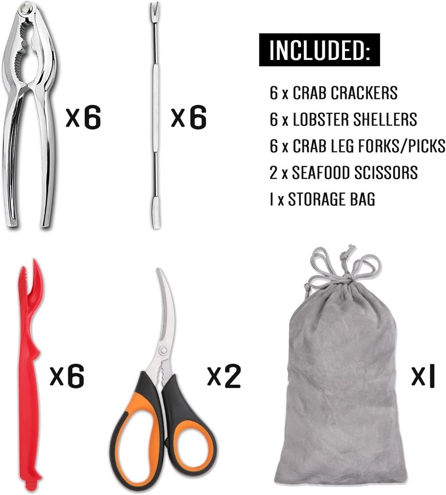 Essential 20-Piece Seafood Kit: Rustproof Crackers, Forks & Lifting Scissors