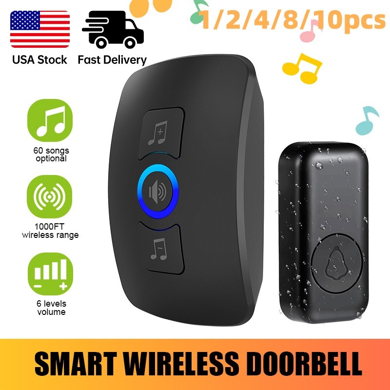 1-10PACK Wireless Doorbell Waterproof Plugin Receiver Adjustable Volume lot