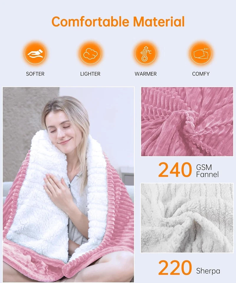Electric Heated Blanket Throw, Heating Blanket Throw with 4 Timer Settings & 6 H