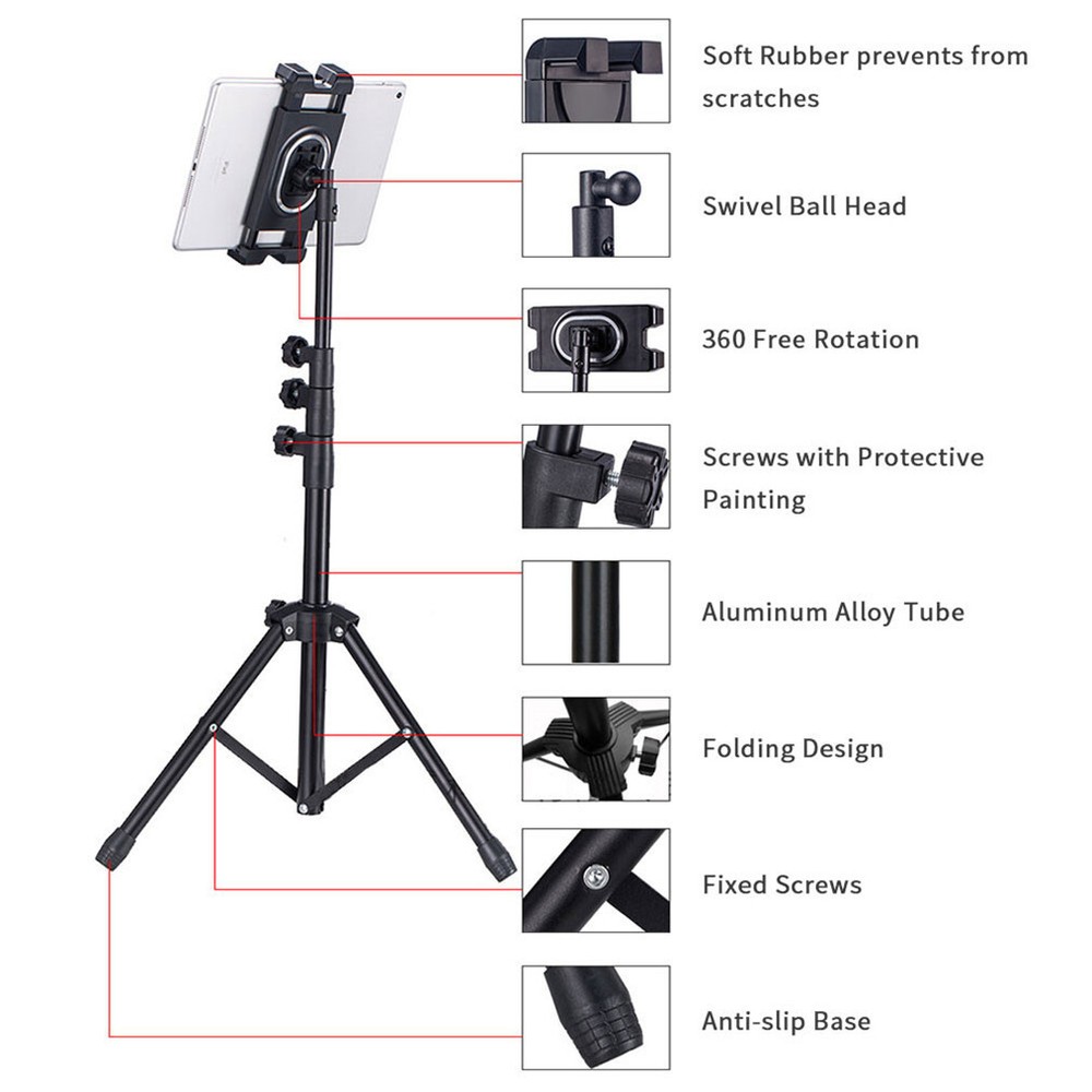 Foldable Adjustable Tripod Tablet Floor Stand Holder Mount for iPad Pro Air Mini