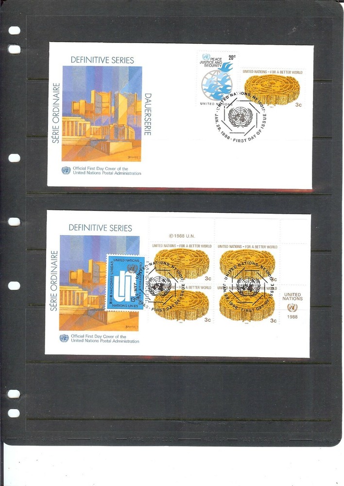1988 Definitive FDC's (Single & MIB/4) - New York Office - UNPA Cachet(302)