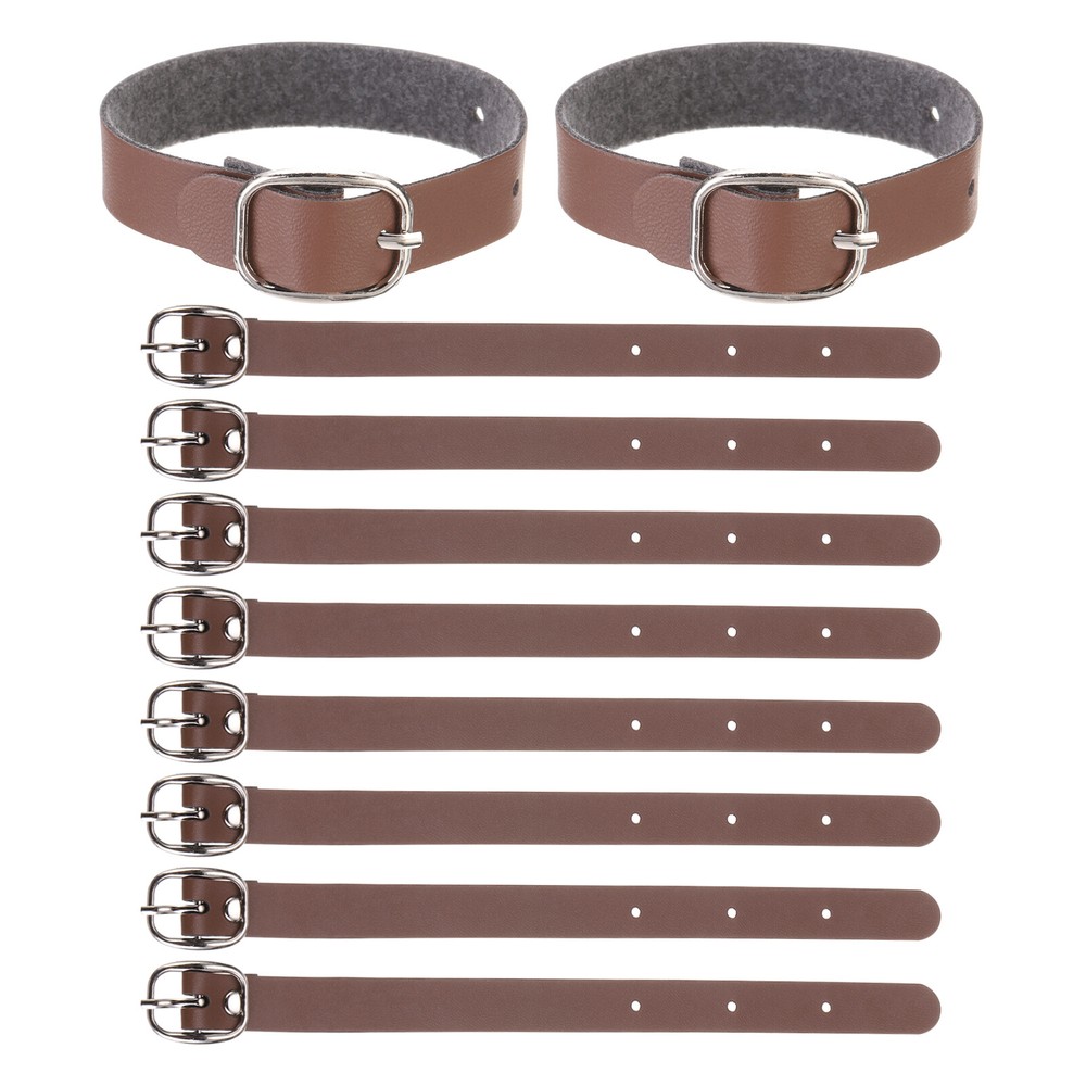 10 Pcs Luggage Tag Strap, PU Leather Extender Buckle Straps Adjustable, Brown