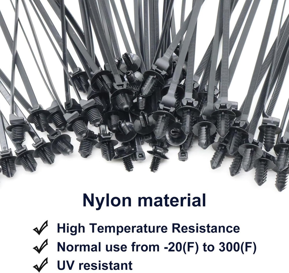 Assorted Push Mount Cable Zip Ties with Pin for Automotive Trailer Black