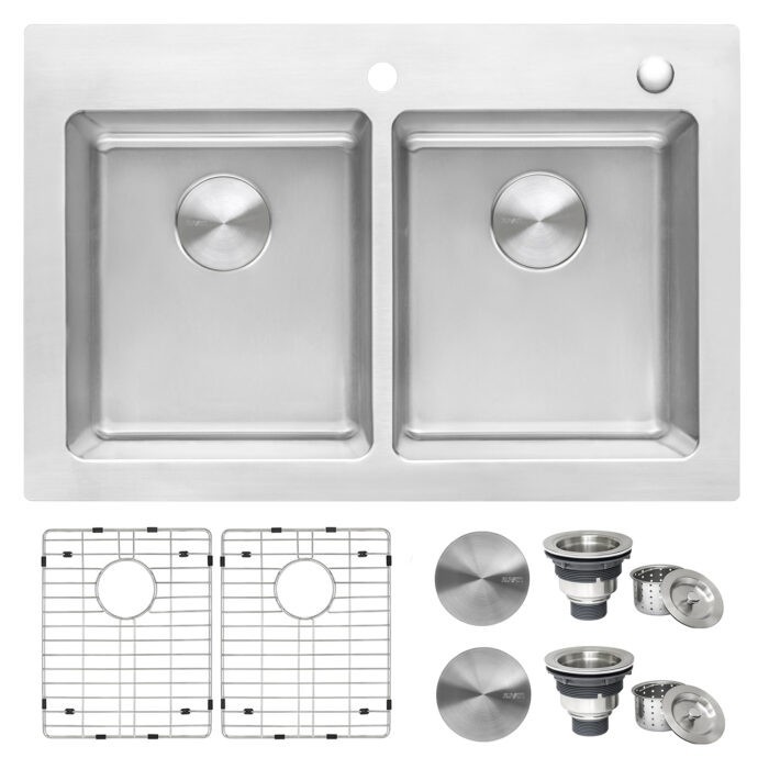 Ruvati 33 x 22 inch Topmount 16 G Double Bowl Kitchen Sink - RVM5150