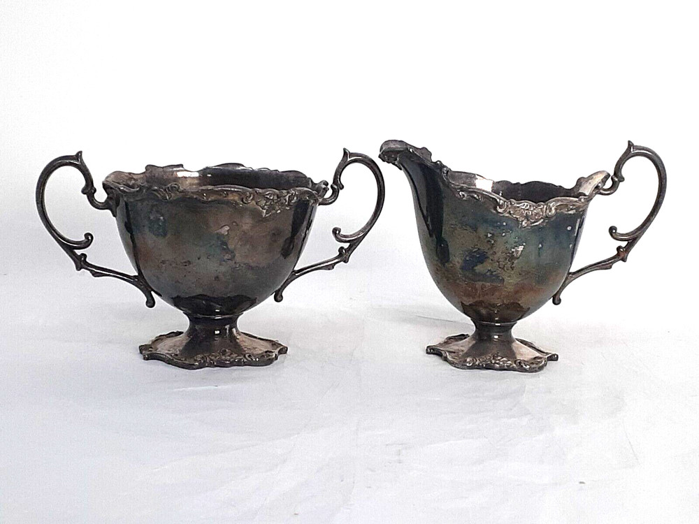 Vintage Poole Silver Co Victorian Style Sugar Bowl & Creamer Silverplate