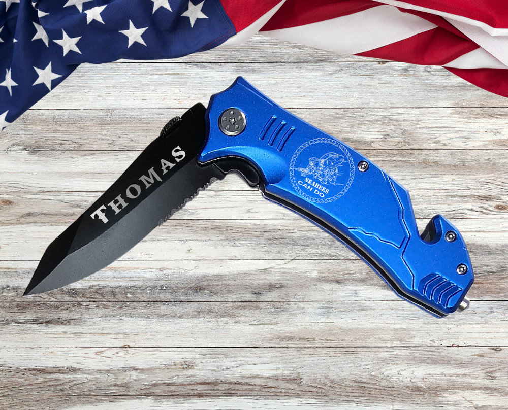 US Navy Seabees Pocket Knife | Personalized Engraved Gift