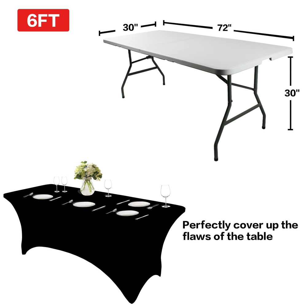 2 Pack 6FT Table Cloth for Rectangular Fitted Events Stretch Black Table Cove...