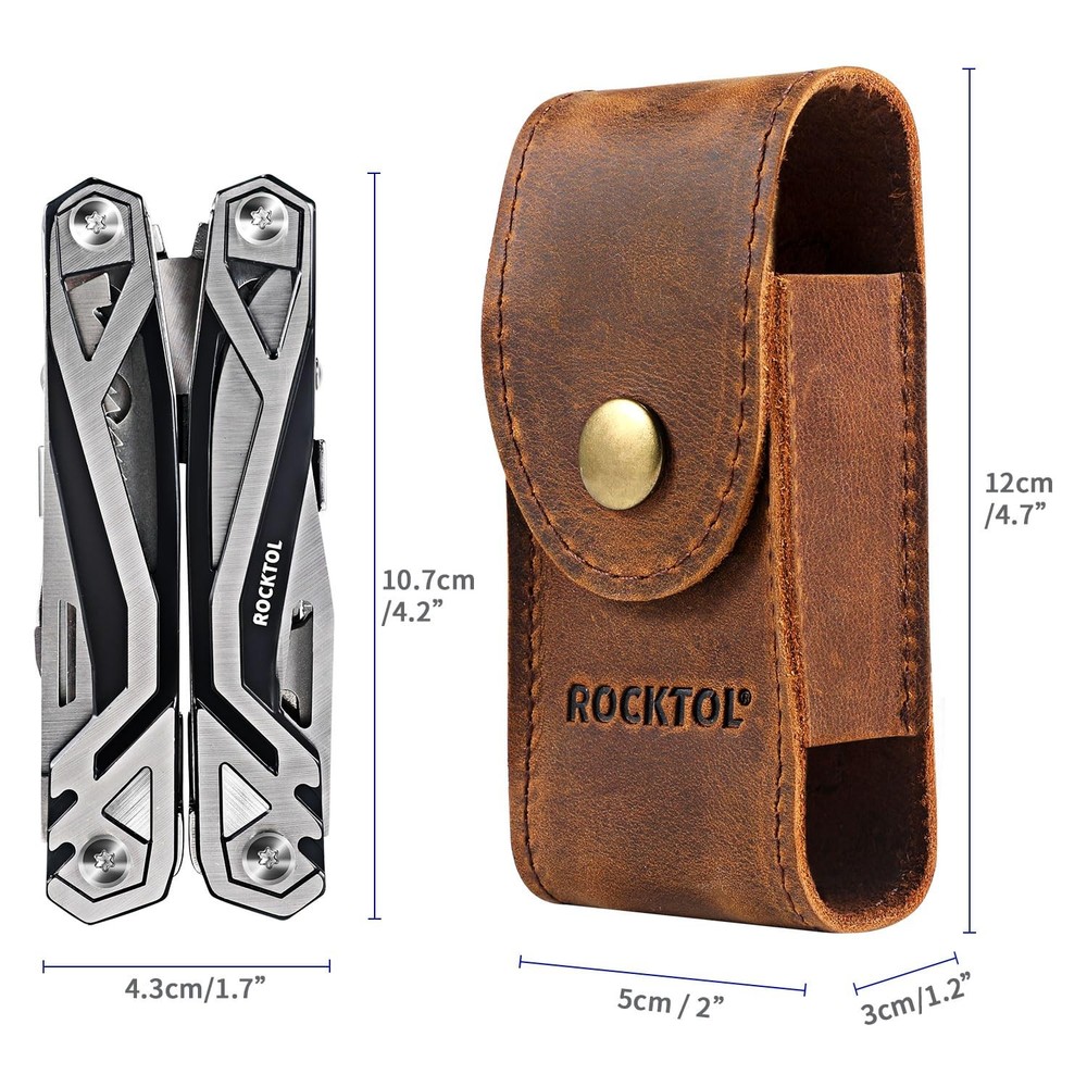 ROCKTOL Multitool Sheath, Premium Leather Snap Sheath for Belt, Multi-Tool Kn...