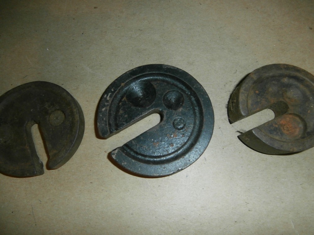 3 Vintage Feed Platform Farm Store Scale Weights